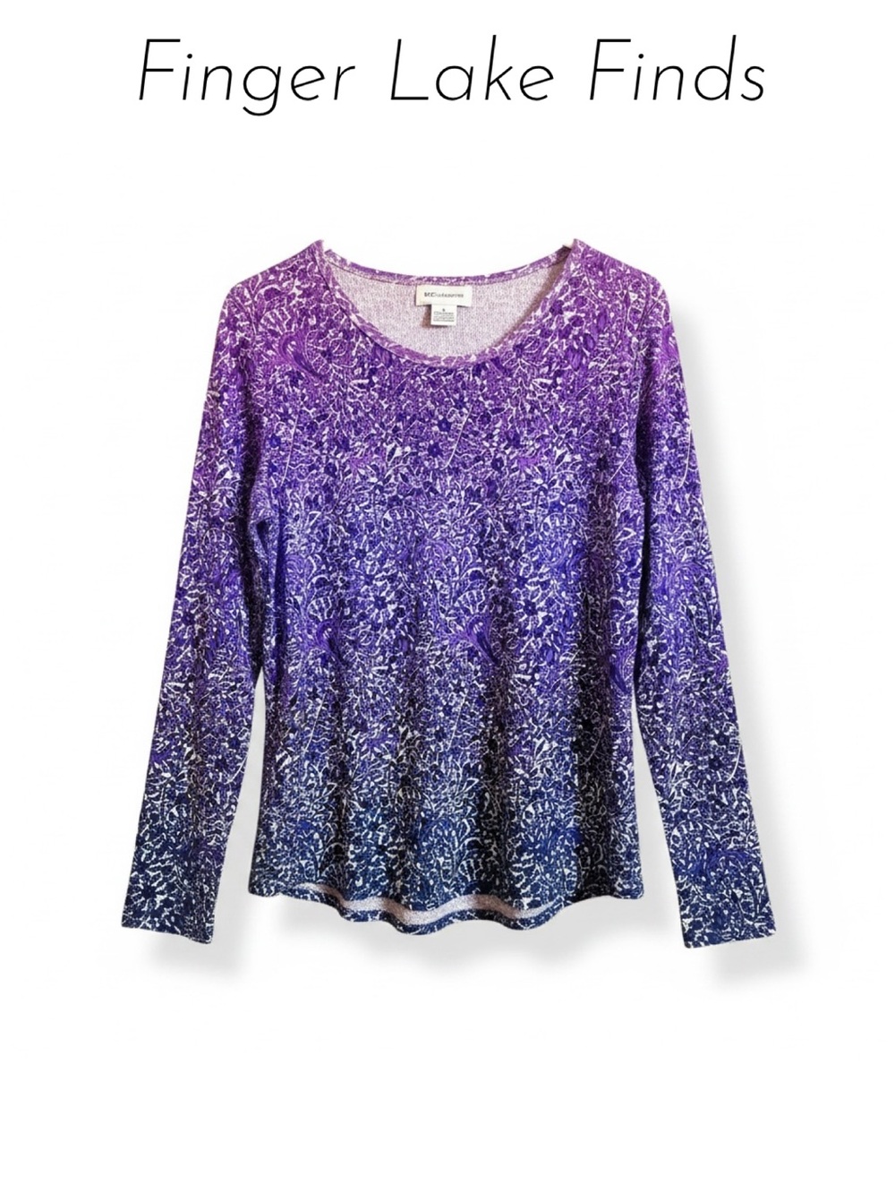 Liz Claiborne Purple Ombre Floral Long Sleeve Tee, L